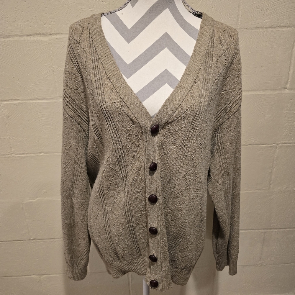 OSCAR DE LA RENTA Cotton Knit Cardigan Button Up Natural Sweater Men’s XL.
